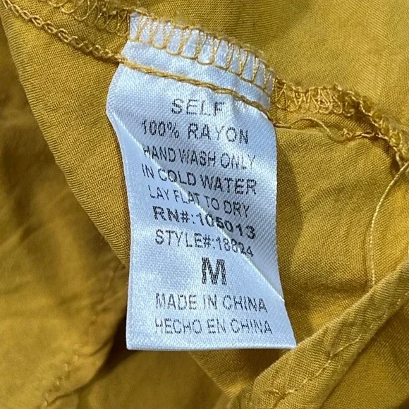 Savanna Jane Embroidered Tunic Top Yellow Mustard Short Sleeve Boho‎ M - Picture 7 of 8